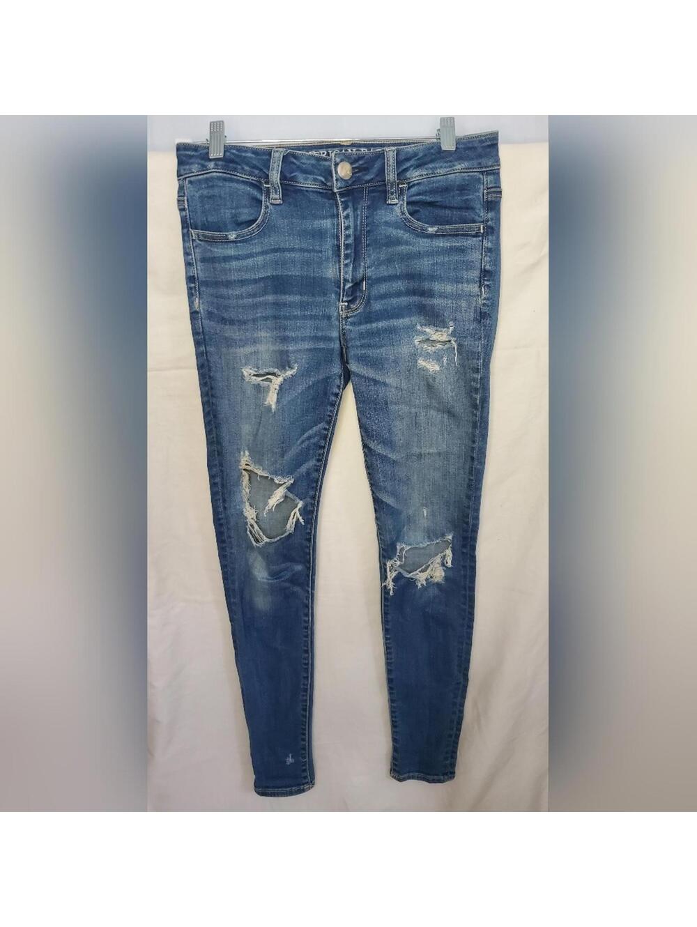 American Eagle Women's Super High-Rise Ripped Stretch Jeggings Size 4 Blue